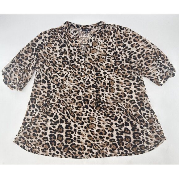 Cocomo Plus Size Leopard Print Animal Pattern 3/4 Sleeve Button Blouse‎ 2x Boho - Picture 6 of 9